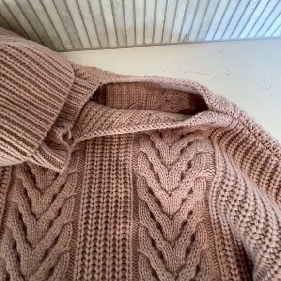 Paige Lorilee Sweater in Wild Rose, Cold Shoulder Cable Knit Turtleneck, Small - Picture 3 of 7